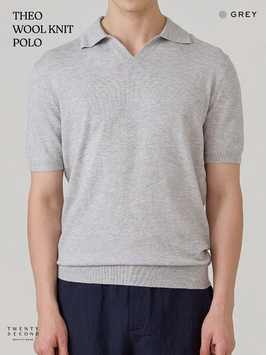 THEO WOOL KNIT POLO - GREY