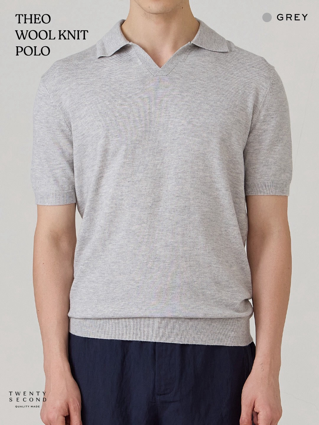 THEO WOOL KNIT POLO - GREY