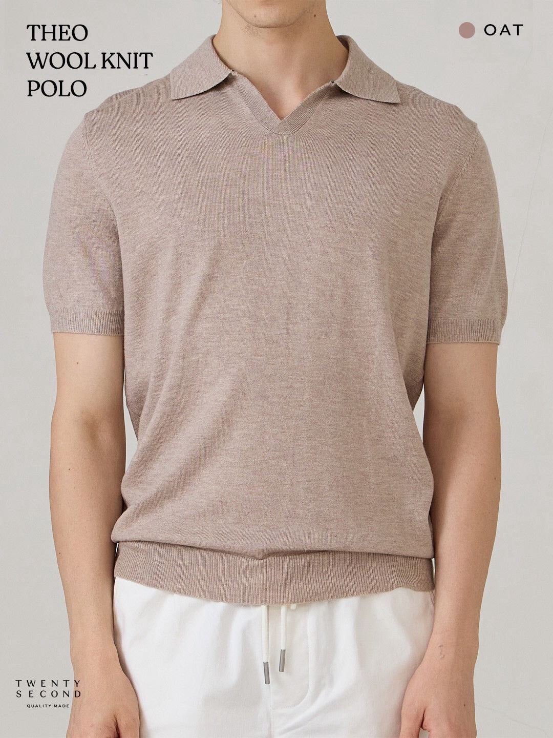THEO WOOL KNIT POLO - OATMEAL