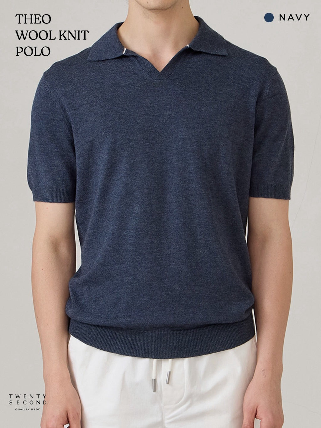 THEO WOOL KNIT POLO - NAVY