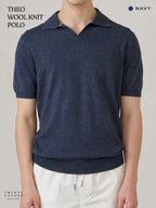 THEO WOOL KNIT POLO - NAVY