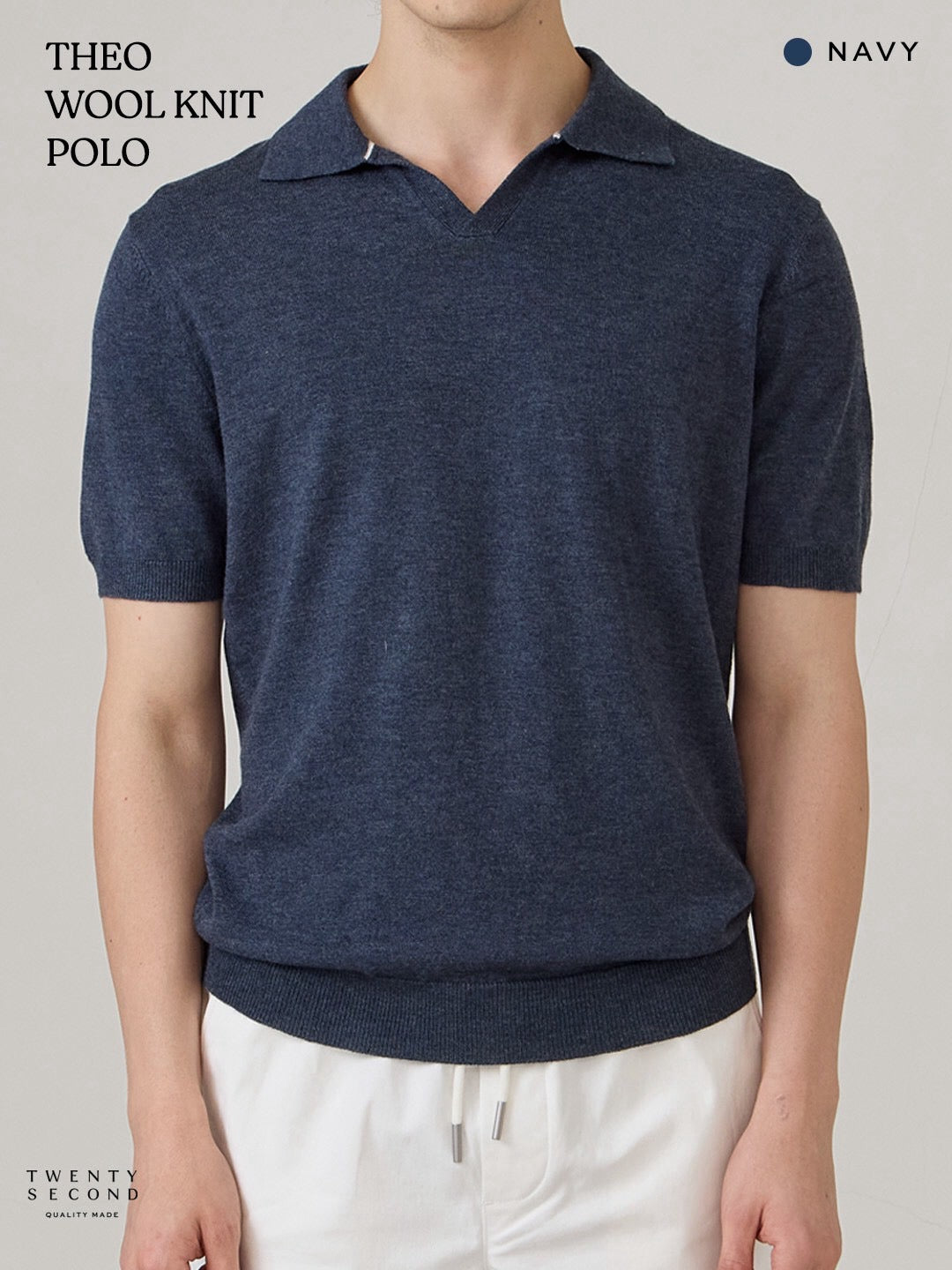 THEO WOOL KNIT POLO - NAVY
