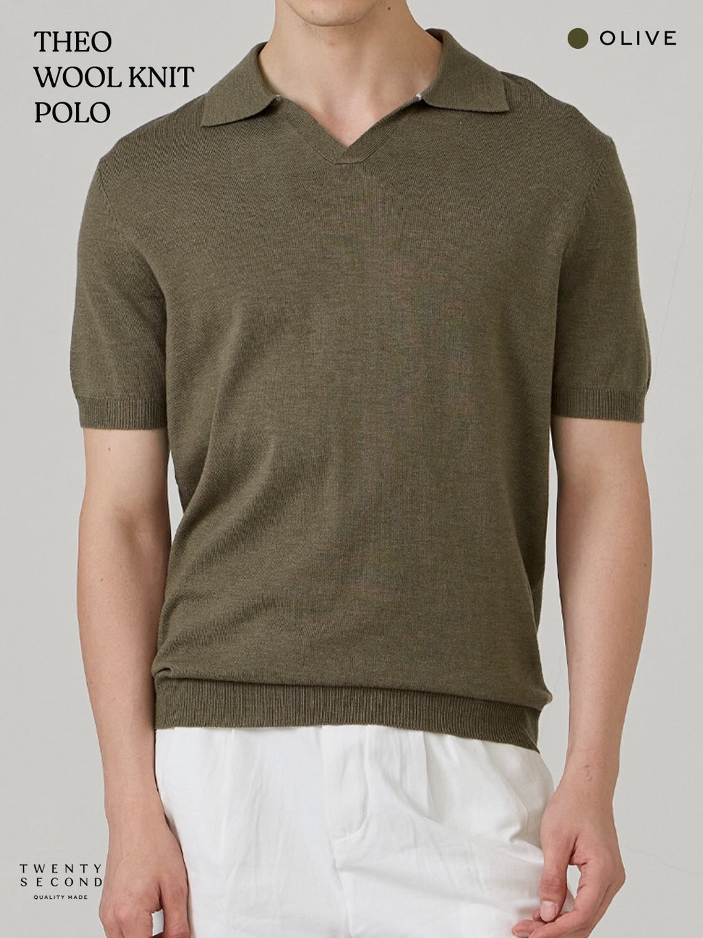 THEO WOOL KNIT POLO - OLIVE