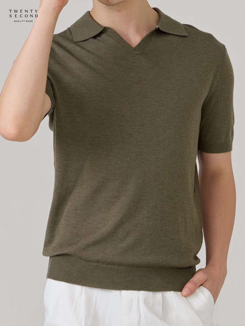 THEO WOOL KNIT POLO - OLIVE