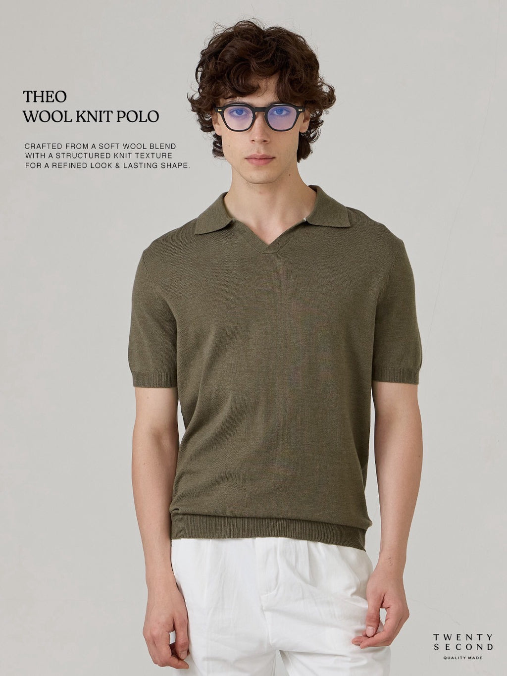 THEO WOOL KNIT POLO - OLIVE