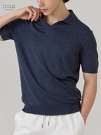 THEO WOOL KNIT POLO - NAVY