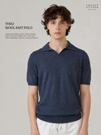 THEO WOOL KNIT POLO - NAVY