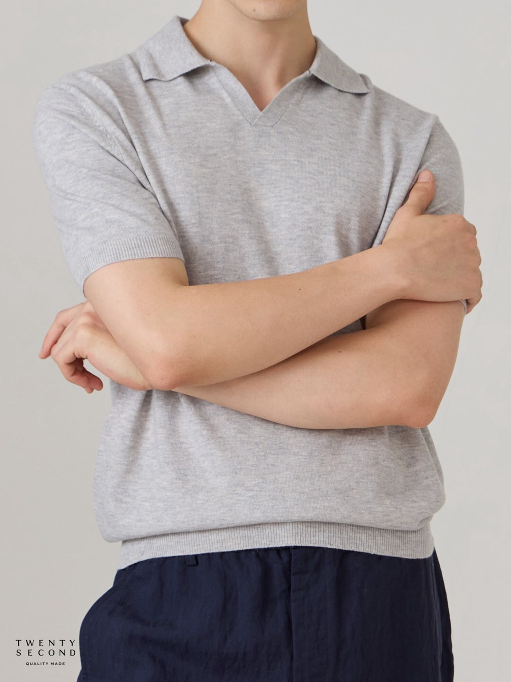 THEO WOOL KNIT POLO - GREY