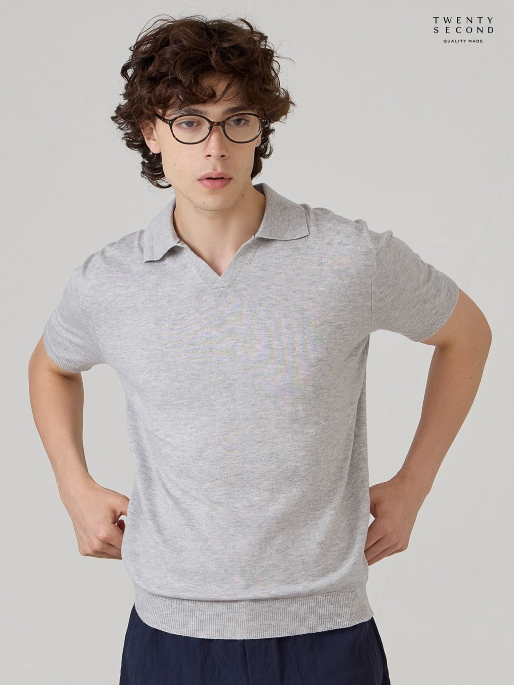 THEO WOOL KNIT POLO - GREY