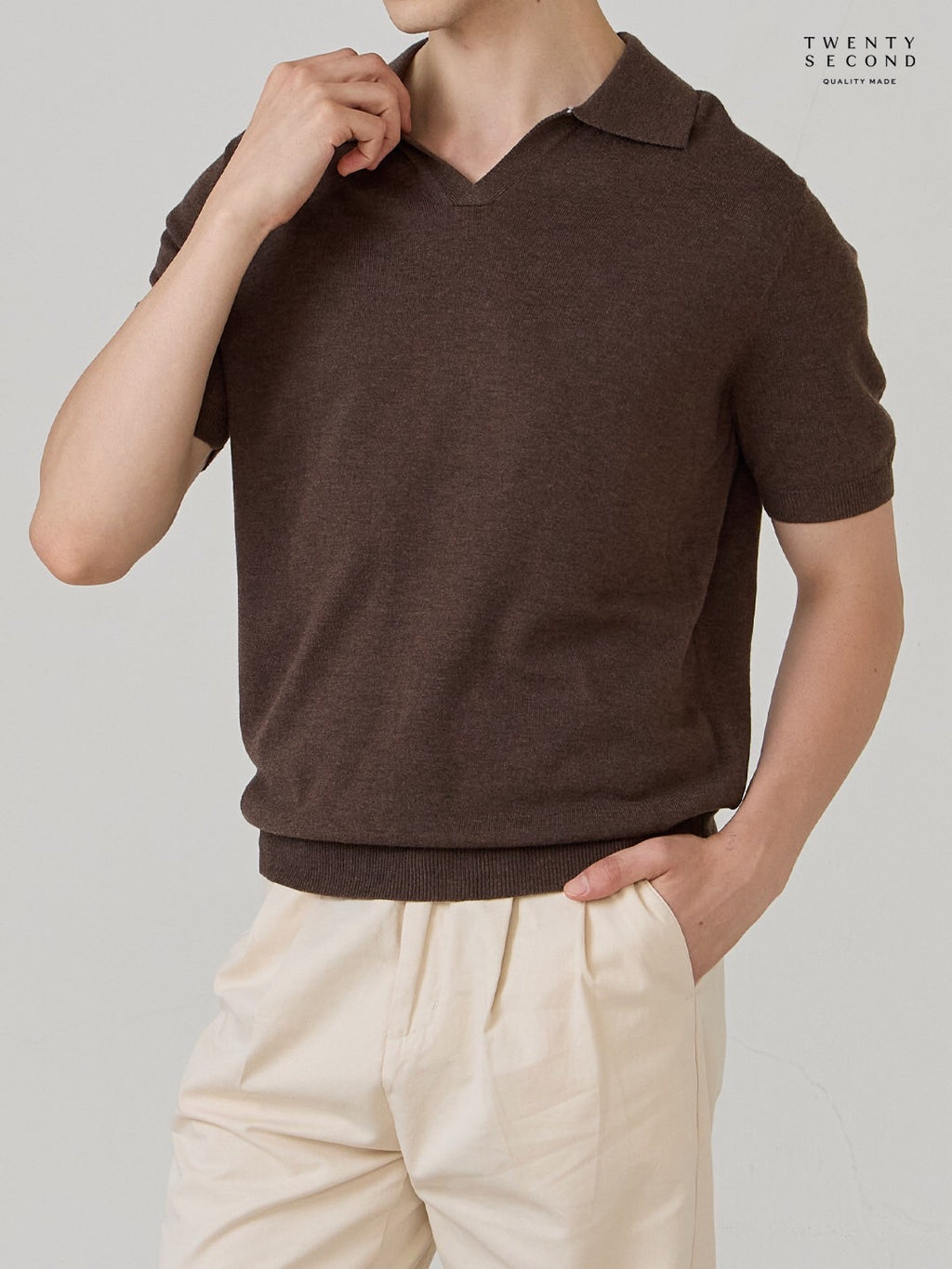 THEO WOOL KNIT POLO - BROWN