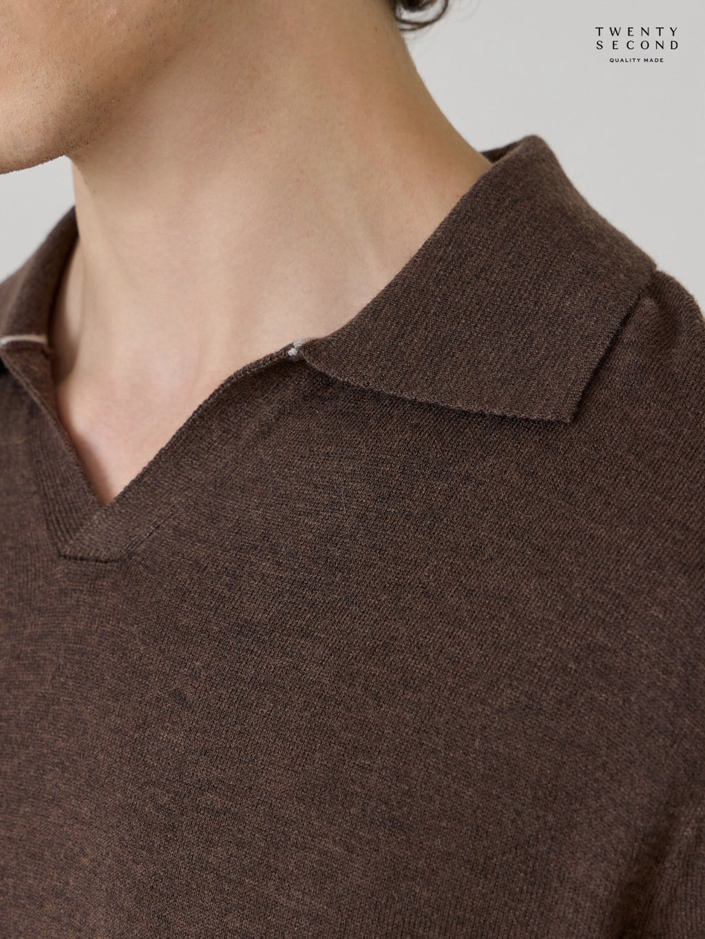 THEO WOOL KNIT POLO - BROWN