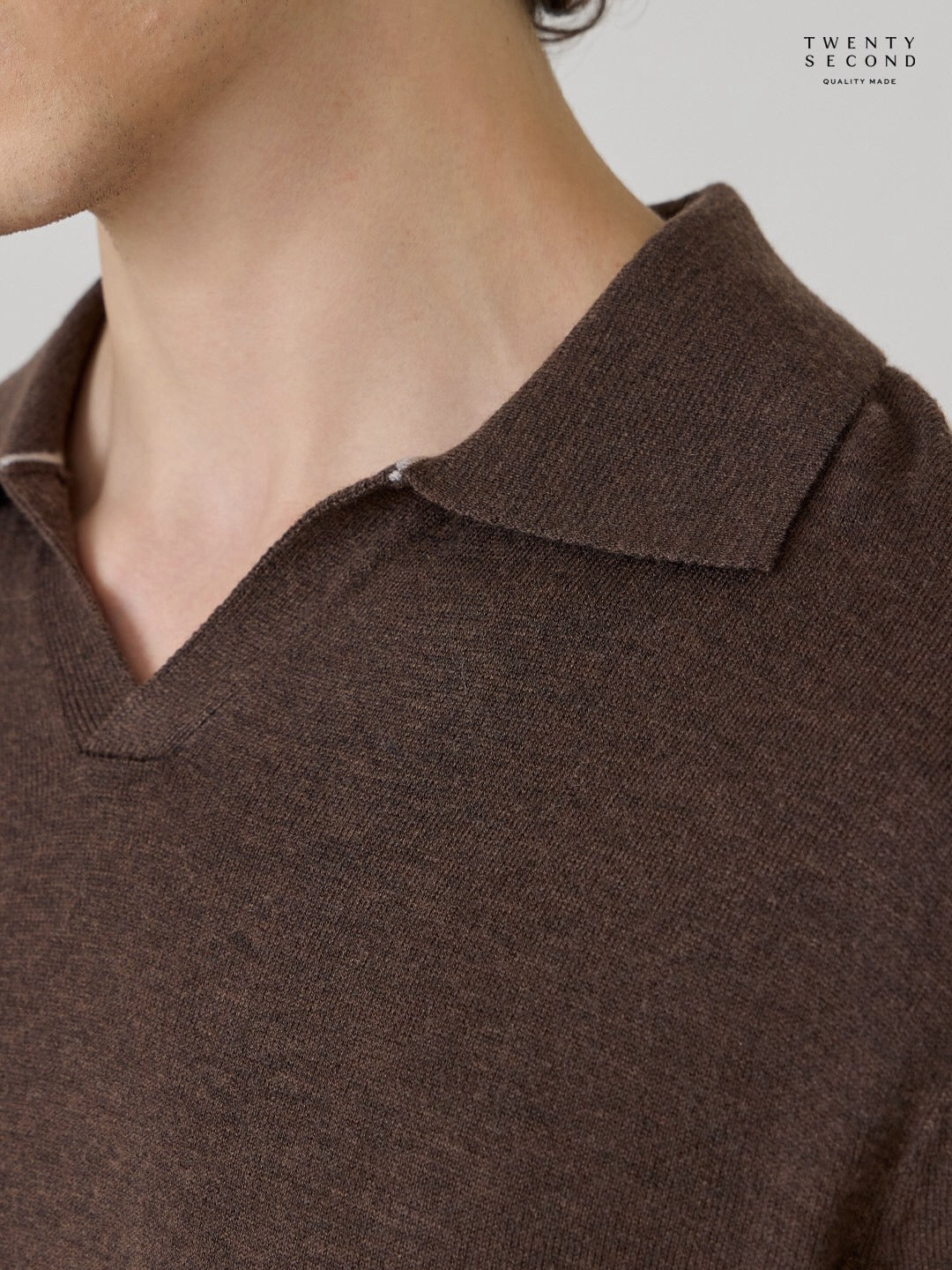 THEO WOOL KNIT POLO - BROWN