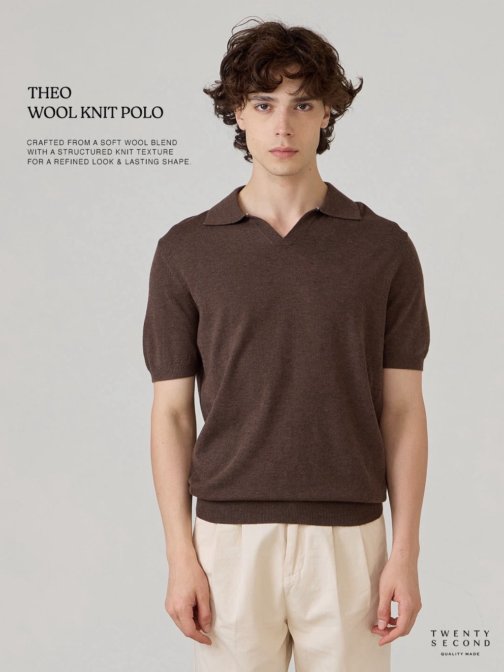 THEO WOOL KNIT POLO - BROWN