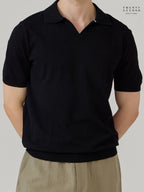 THEO WOOL KNIT POLO - BLACK