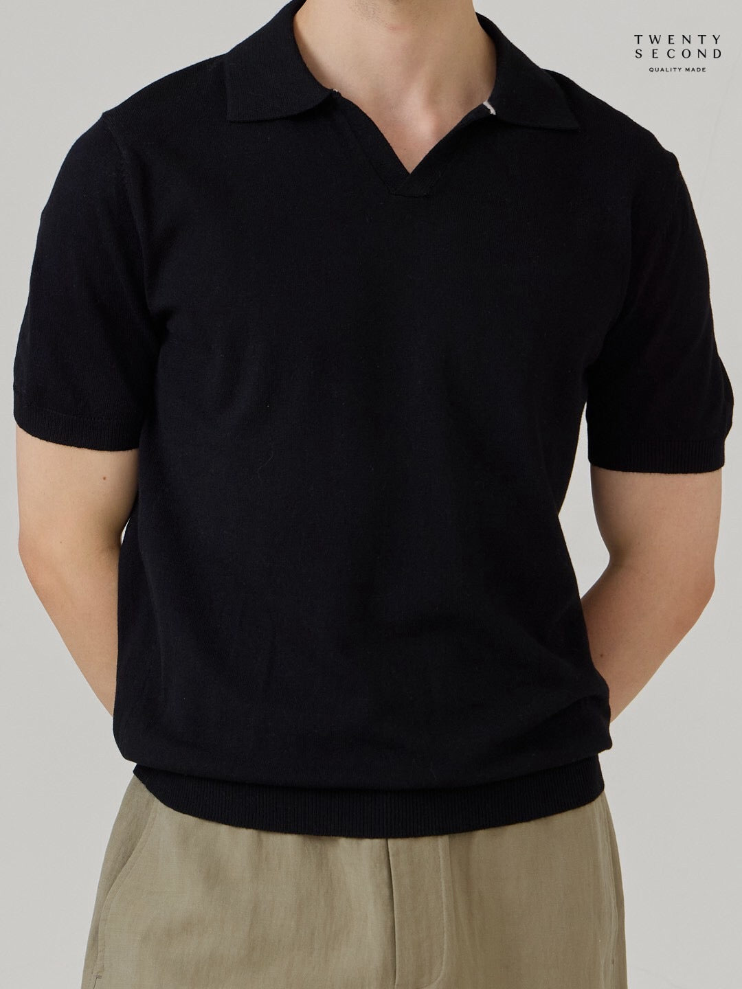 THEO WOOL KNIT POLO - BLACK