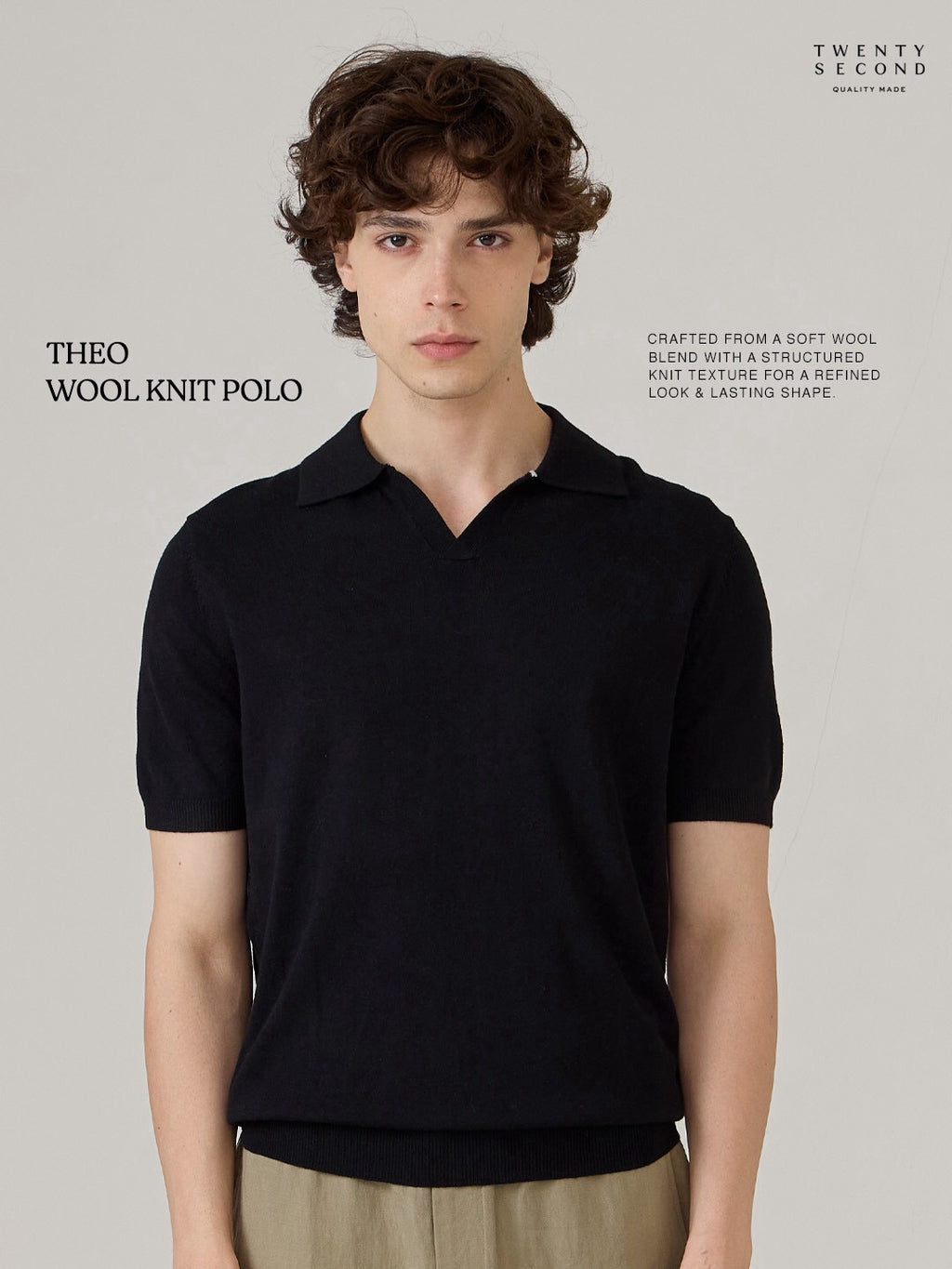 THEO WOOL KNIT POLO - BLACK