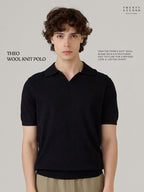 THEO WOOL KNIT POLO - BLACK