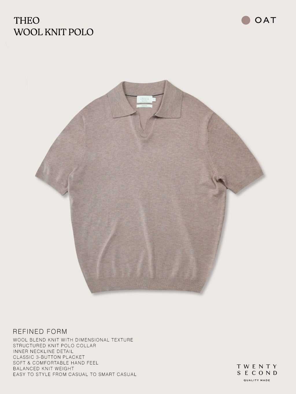 THEO WOOL KNIT POLO - OATMEAL