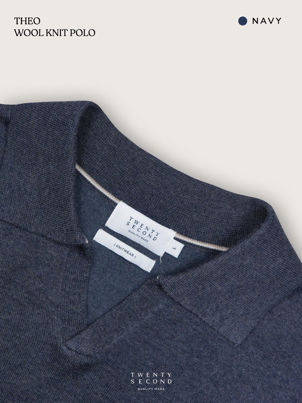 THEO WOOL KNIT POLO - NAVY