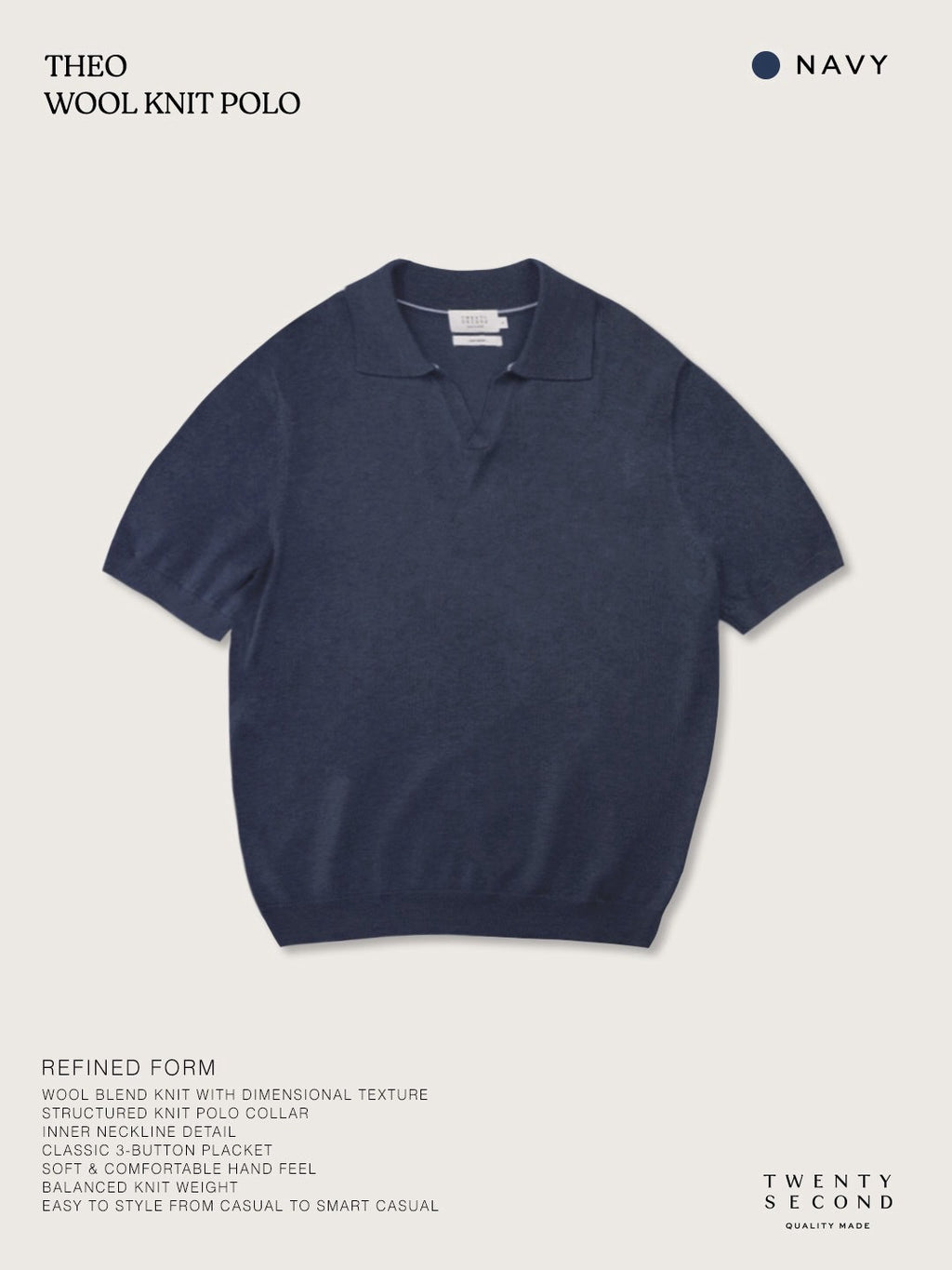 THEO WOOL KNIT POLO - NAVY