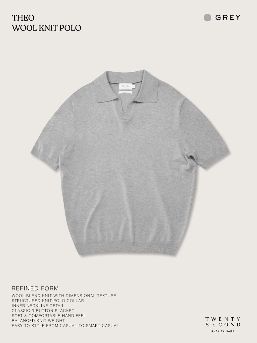 THEO WOOL KNIT POLO - GREY