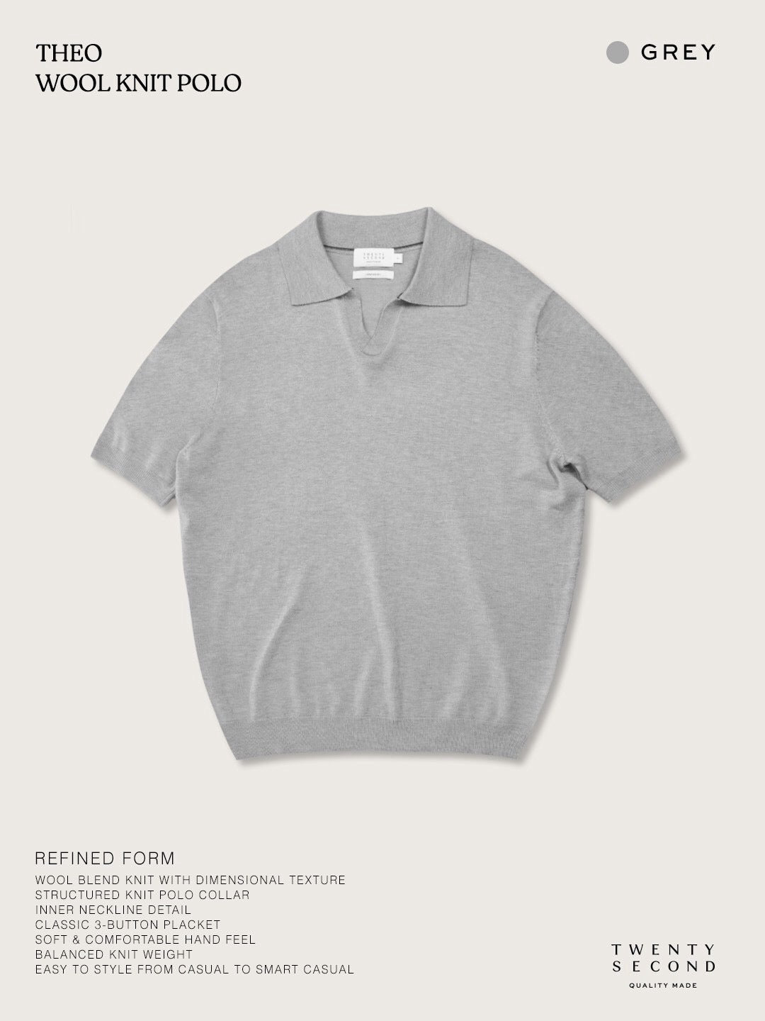 THEO WOOL KNIT POLO - GREY