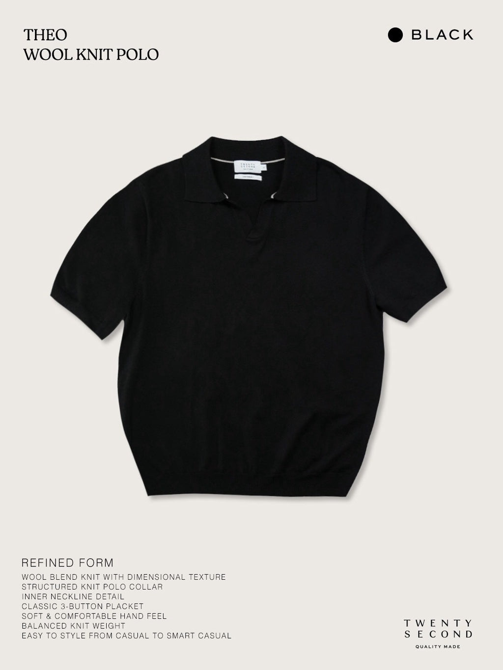 THEO WOOL KNIT POLO - BLACK