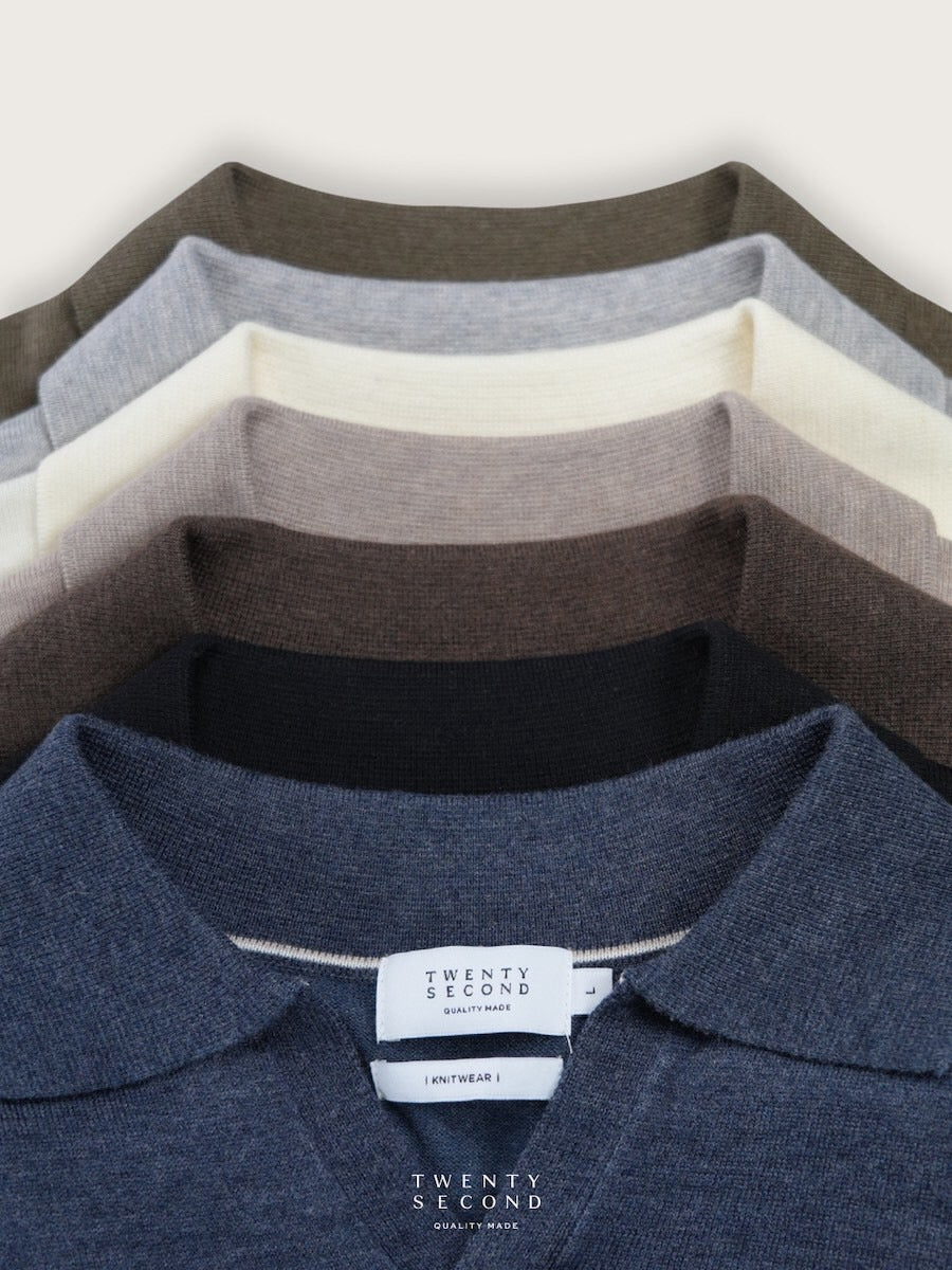 THEO WOOL KNIT POLO - BLACK