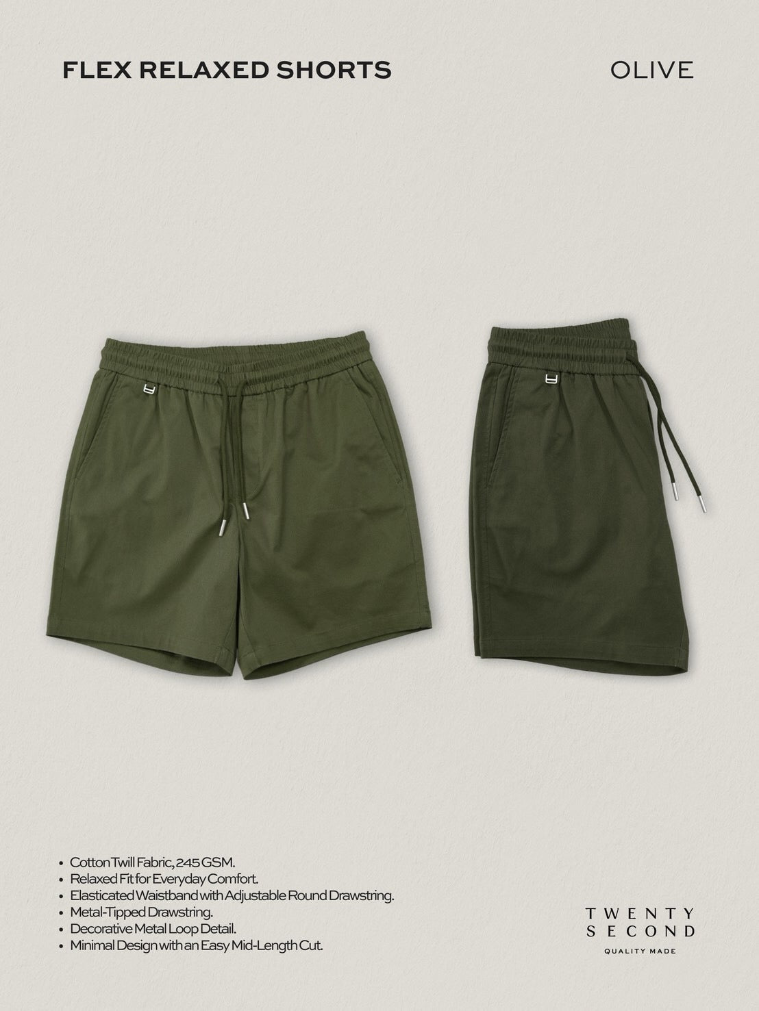 FLEX RELAXED SHORTS - OLIVE