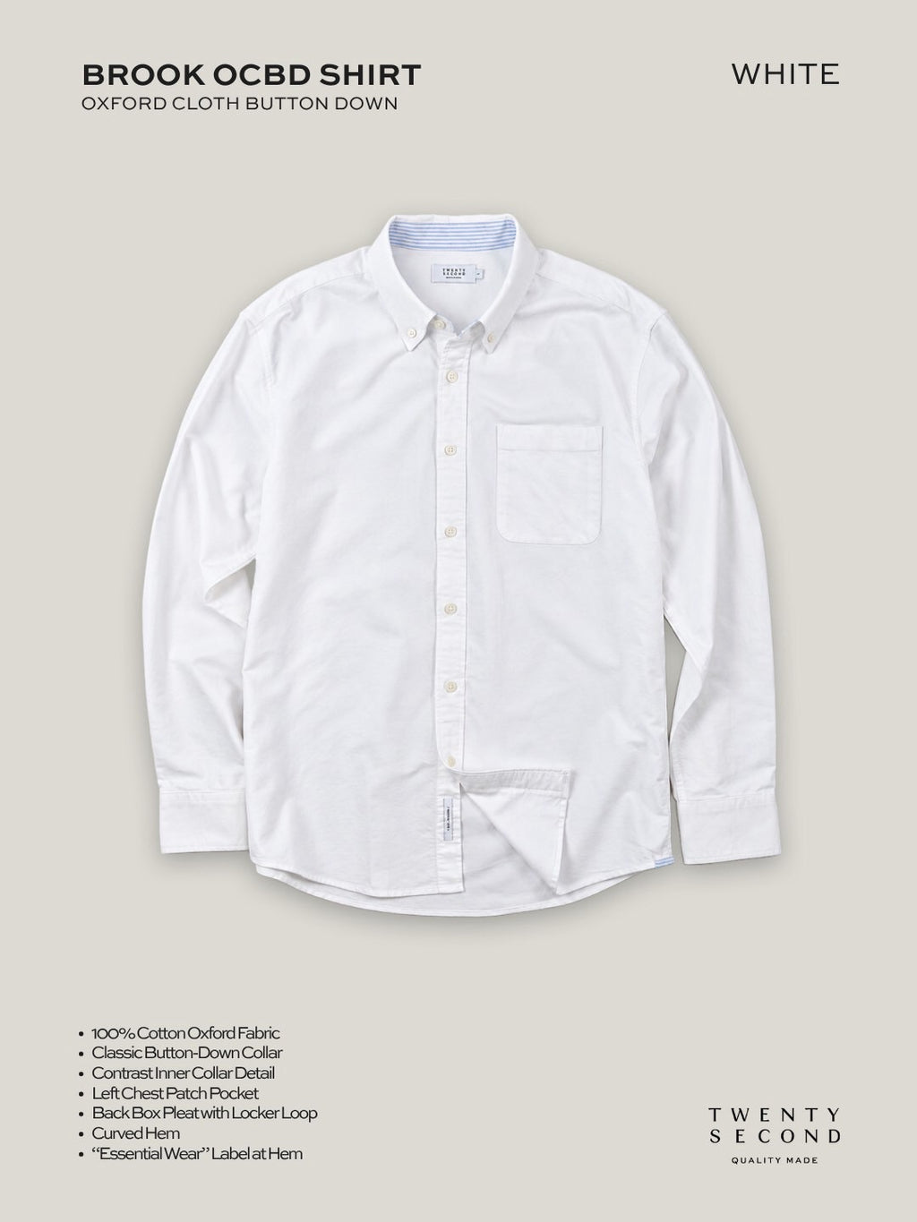 BROOK OCBD SHIRT - WHITE