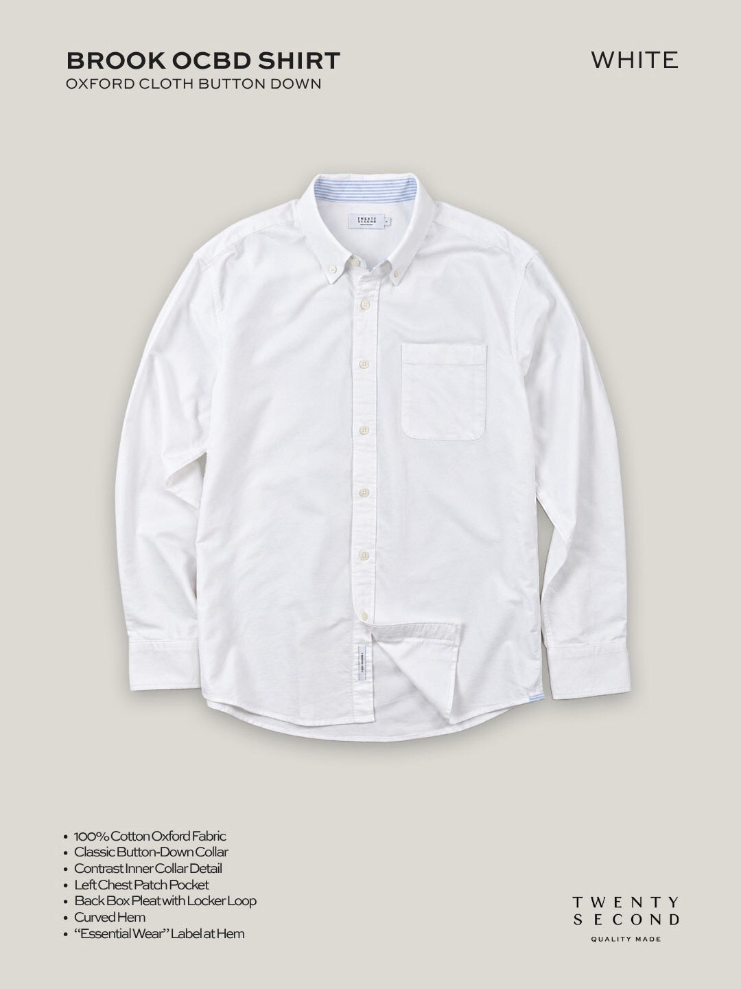 BROOK OCBD SHIRT - WHITE