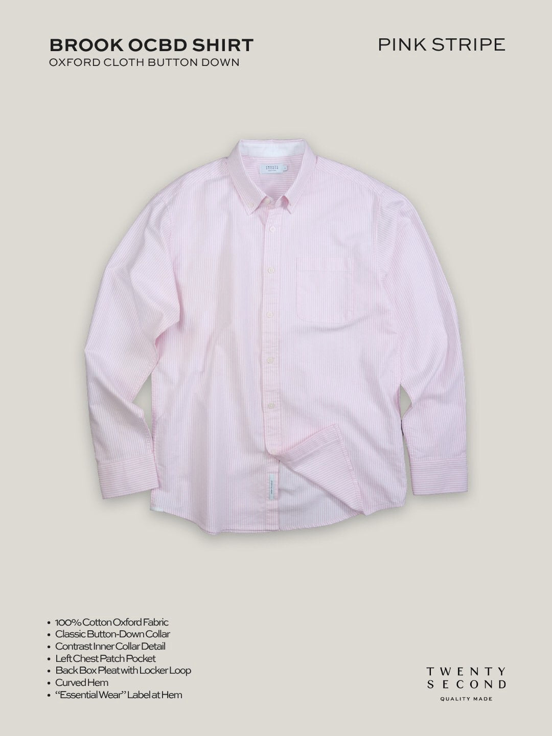 BROOK OCBD SHIRT - PINK STRIPE