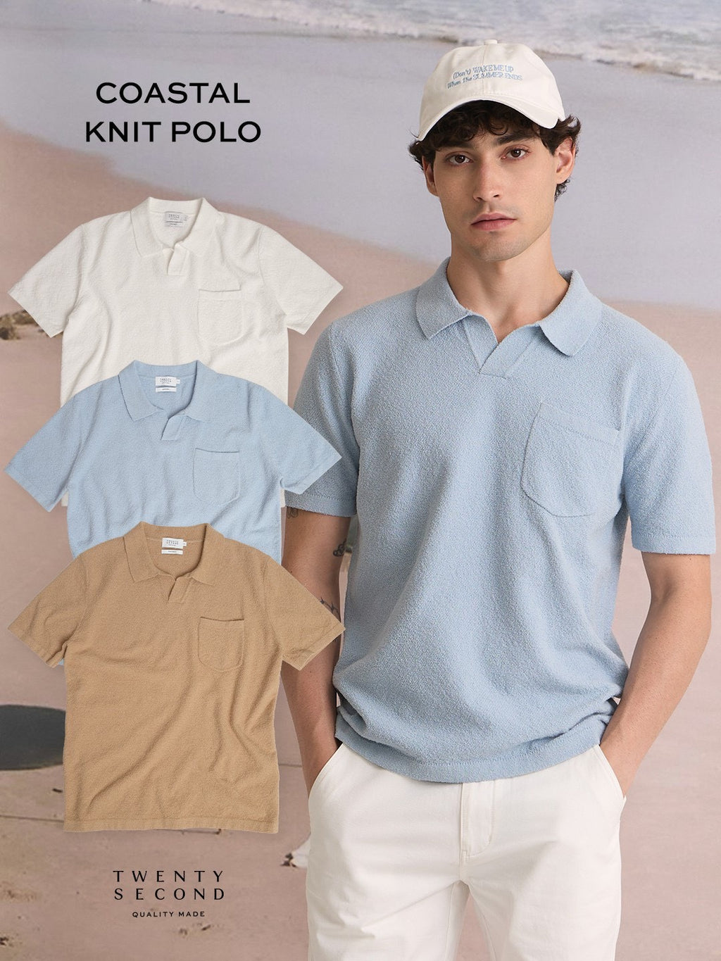 COASTAL KNIT POLO - SKY BLUE