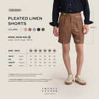 PLEATED LINEN SHORTS - BLUE