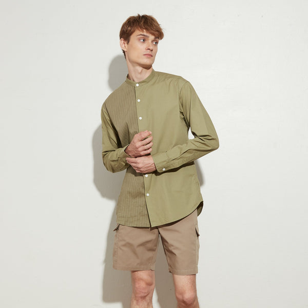 COLBY BAND COLLAR SHIRT - OLIVE