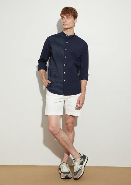 COLBY BAND COLLAR SHIRT - NAVY