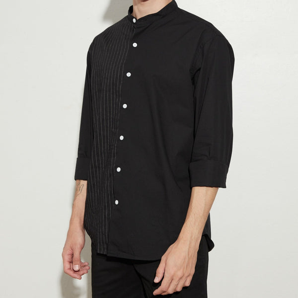 COLBY BAND COLLAR SHIRT - BLACK