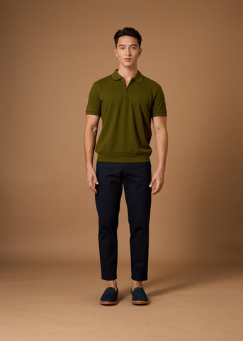COLTON ZIP UP POLO SHIRT - OLIVE