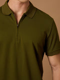 COLTON ZIP UP POLO SHIRT - OLIVE