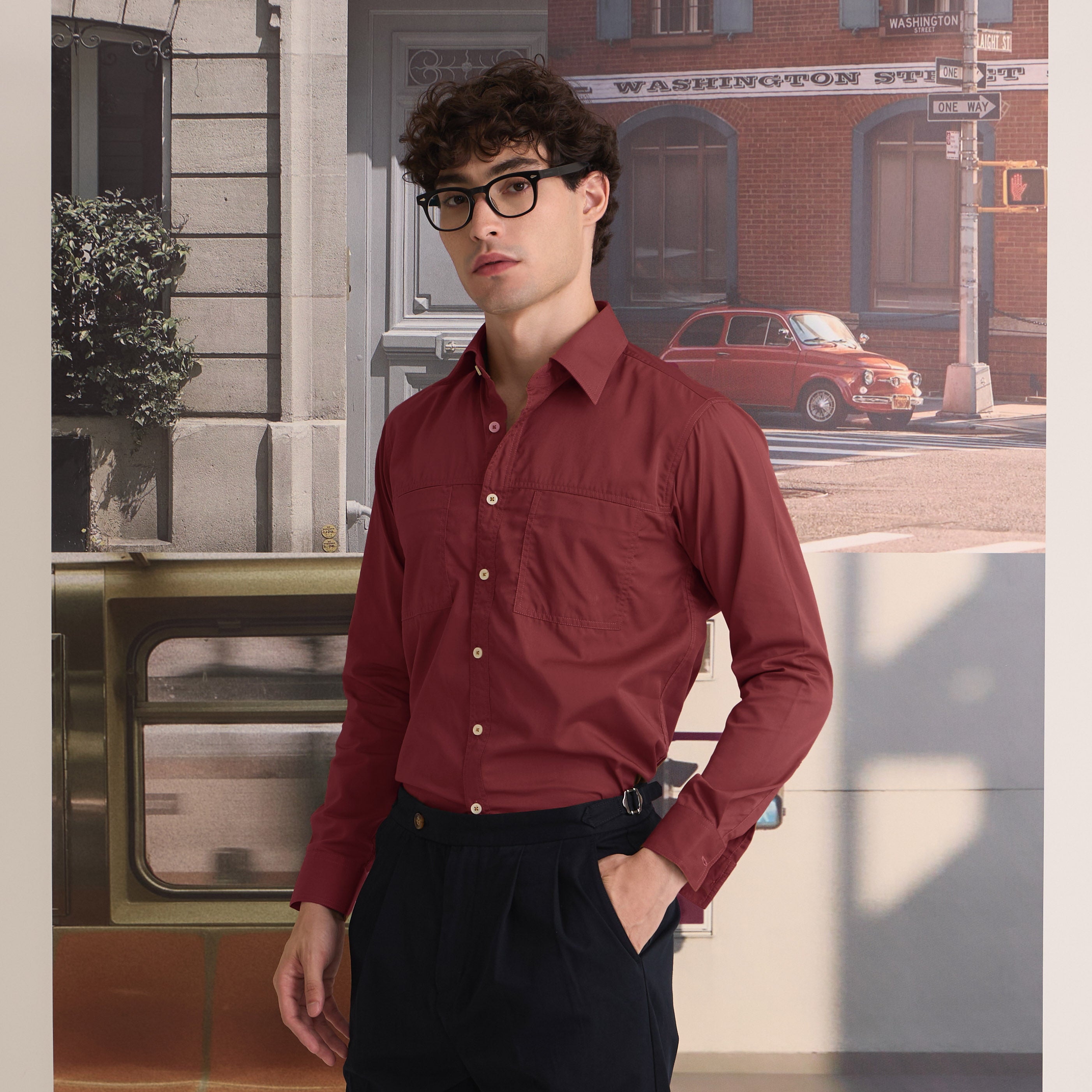 TWILL WORK SHIRTS - BURGUNDY