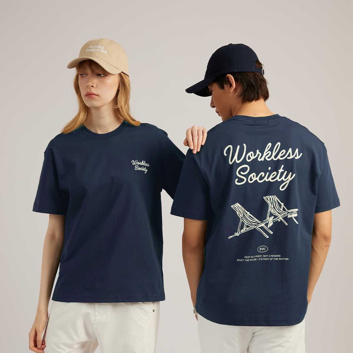EVC WORKLESS SOCIETY TEE - NAVY