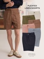 PLEATED LINEN SHORTS - OLIVE