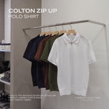 COLTON ZIP UP POLO SHIRT - WHITE