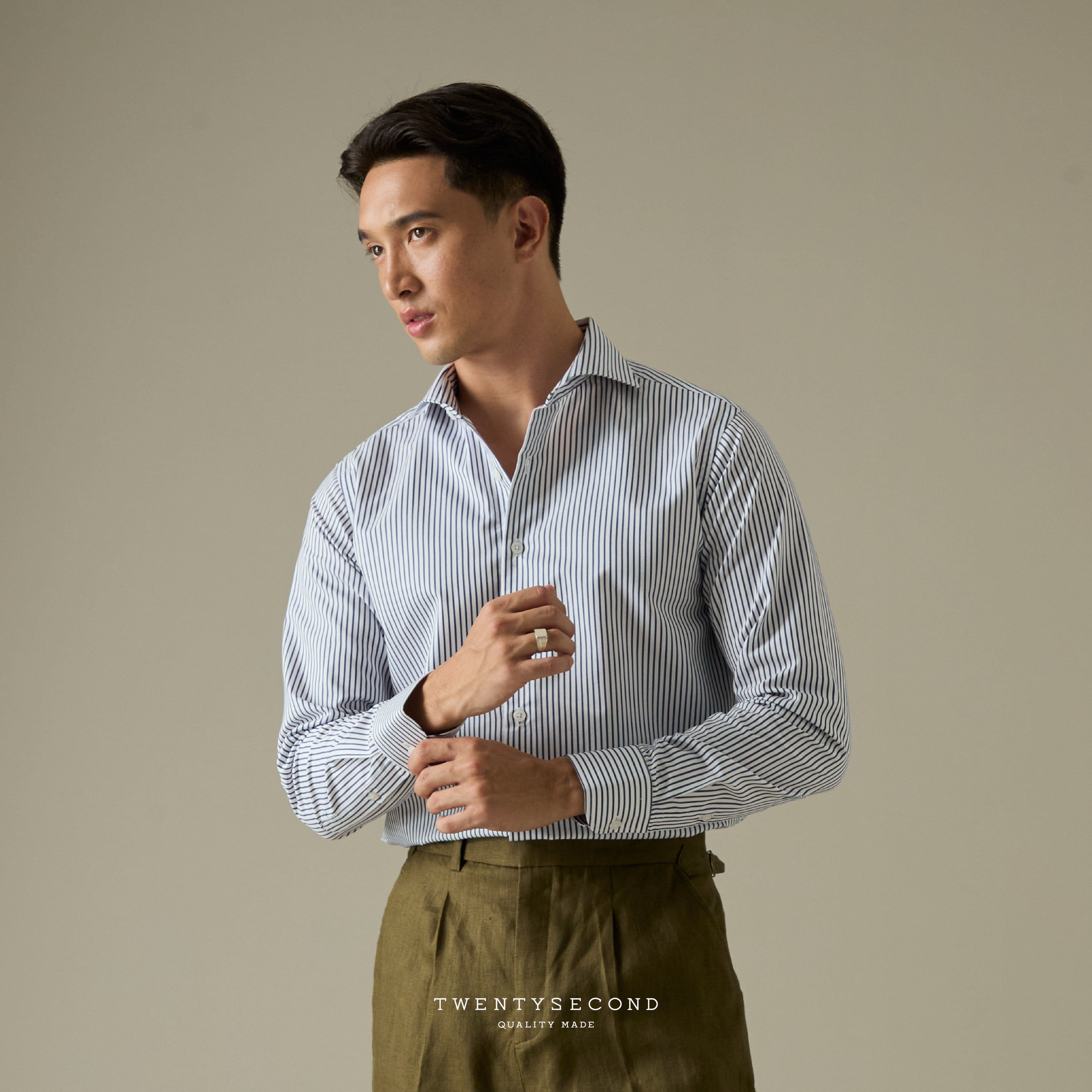 WRINKLE FREE SHIRT - STRIPE DARK BLUE (Slim Fit)