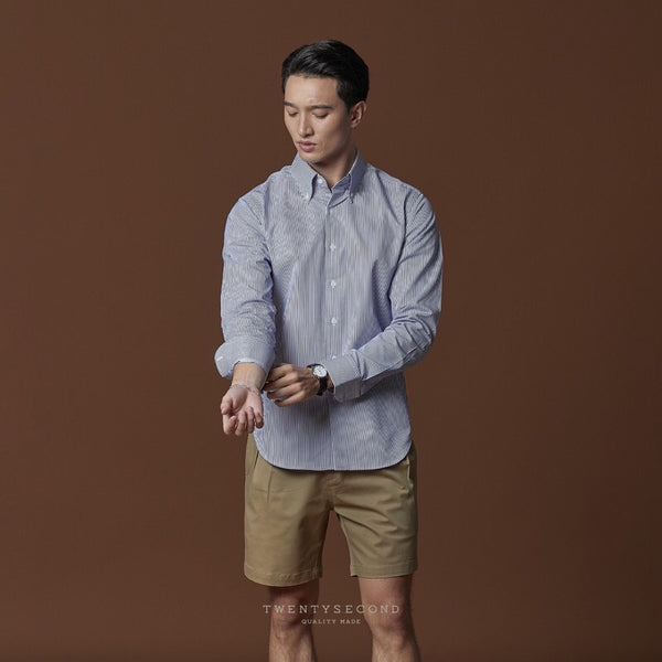 WRINKLE FREE BTD SHIRT - DARK BLUE STRIPE (Slim Fit)