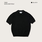 เสื้อโปโลถักผ้าขนสัตว์ THEO - สีดำ