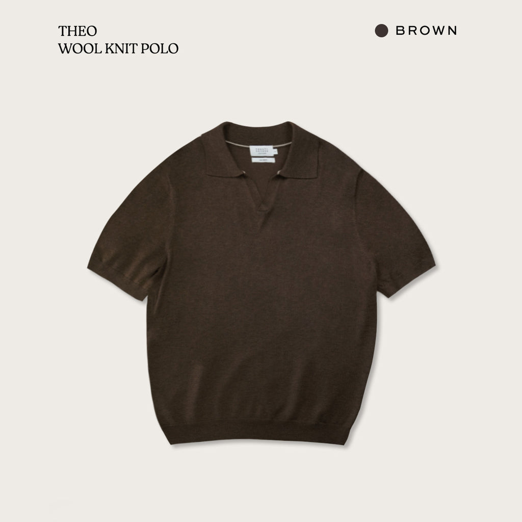 เสื้อโปโลถักขนสัตว์ THEO - สีน้ำตาล