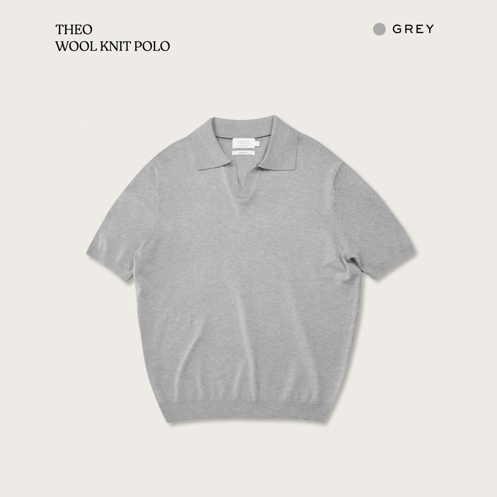 เสื้อโปโลถักผ้าขนสัตว์ THEO - สีเทา