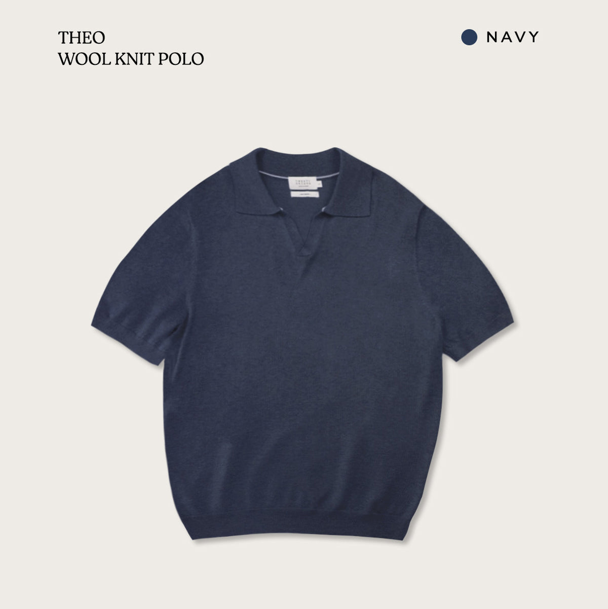 THEO WOOL KNIT POLO - NAVY