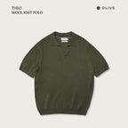 เสื้อโปโลถักผ้าขนสัตว์ THEO - สีเขียวมะกอก